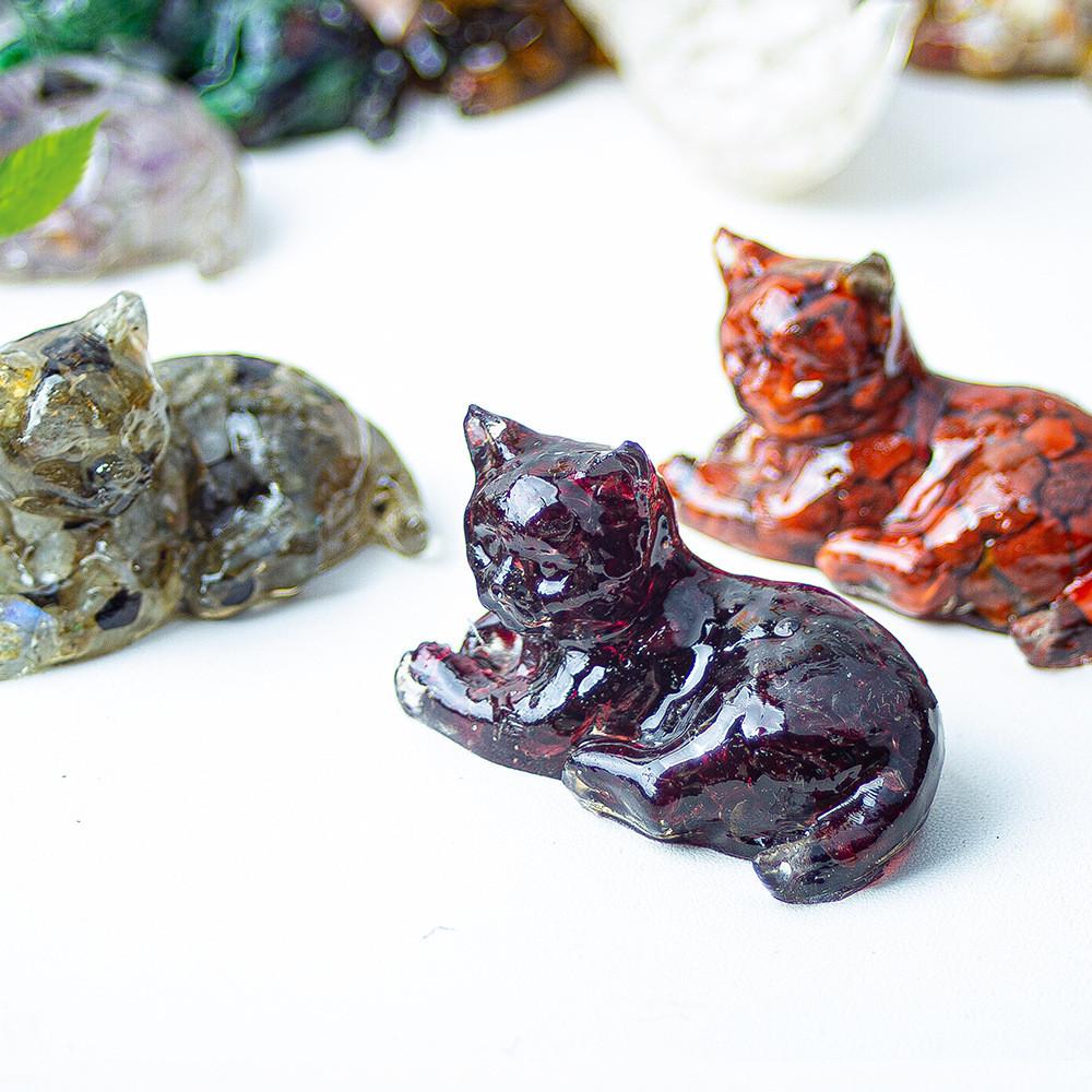 Resin Encrusted Natural Crystal Chips Resin Cat Figurine Home Decor Gift For Friends