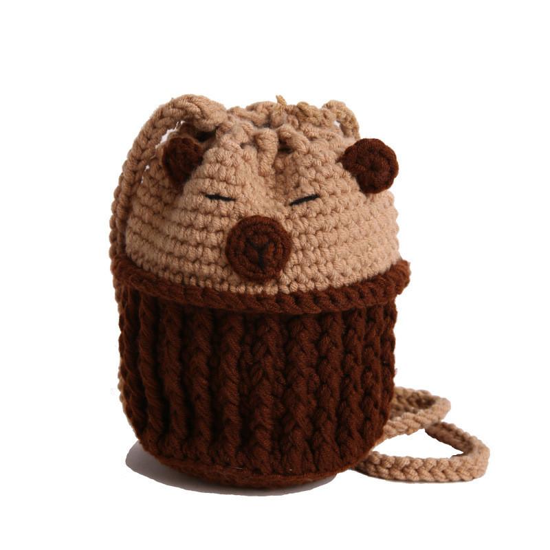 Knit Capybara Mini Handbag With Open Top And Card Pocket For Casual Daily Use