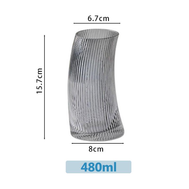 350ml/480ml Modischer Halbmond-Stil Glasbecher Geripptes Klares Glas Milch Wasser Saft Kaffee Tee Tassen Cocktail Biergläser