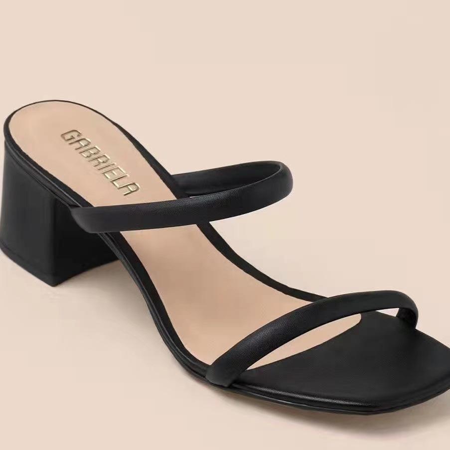 fashion Peep Toe Women Slippers Fashion Solid Color Outdoor Square Heels Sandals Sexy Beach Slides Pumps Sandalias De Mujer 2024