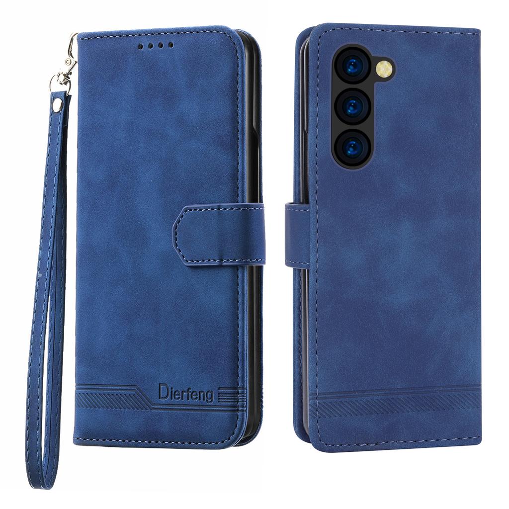 DIERFENG DF-03 For Samsung Galaxy Z Fold6 5G Wallet Phone Case Lines Imprinted Leather Cover