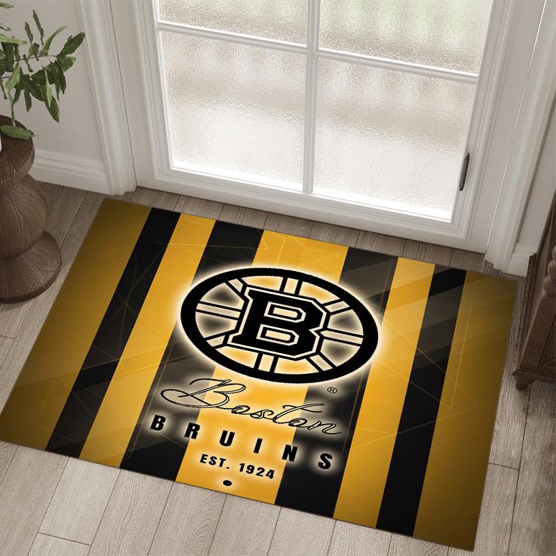 Boston Bruins Design Křišťálový Sametový Koberec Útulný Ne?Protiskluzová tištěná předložka do ložnice, obývacího pokoje, předsíně