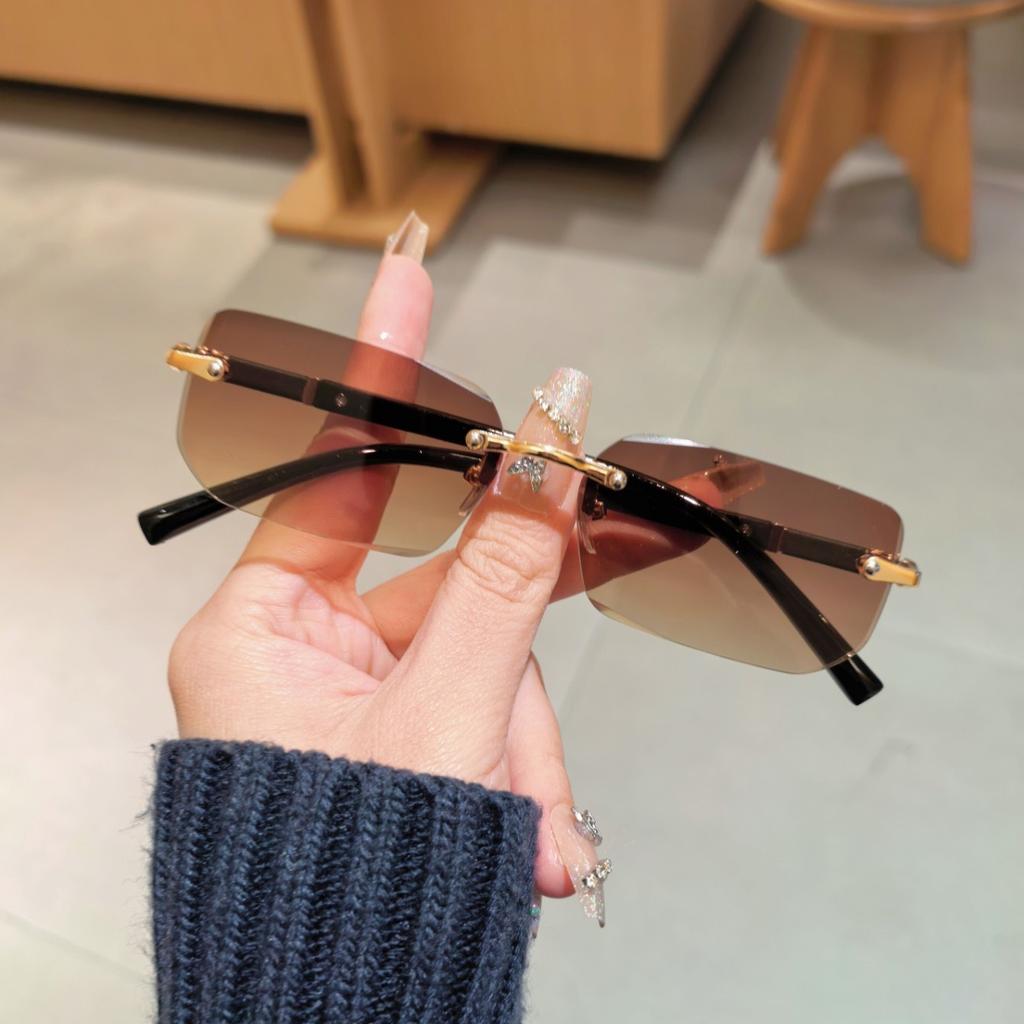 Frameless Cut Edge Box Sunglasses, Fashionable Retro Style, Unisex Outdoor Sunshade Glasses