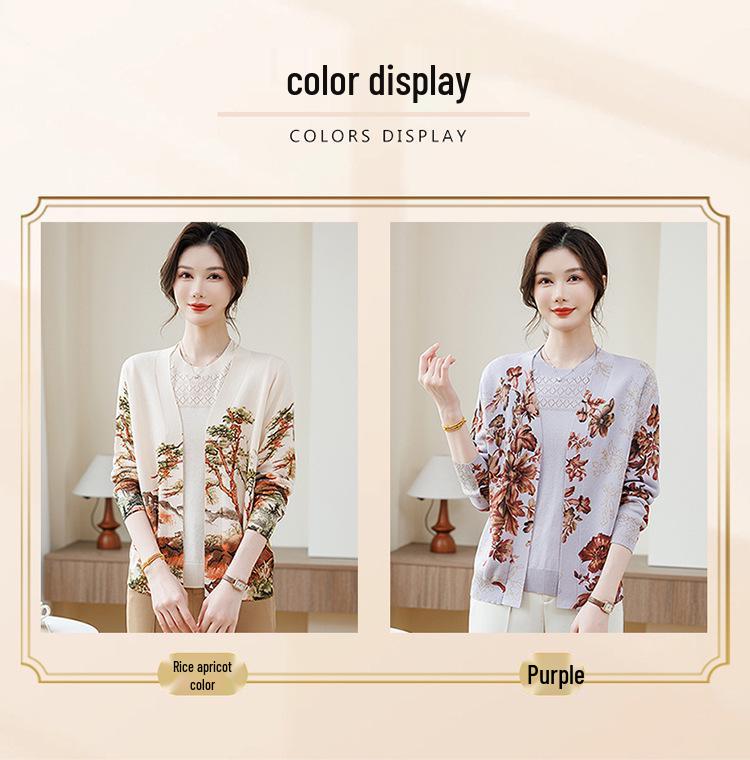 Spring Knit Two-Piece Set: Stylish Short-Sleeve Top for Middle-Aged & Elderly Women