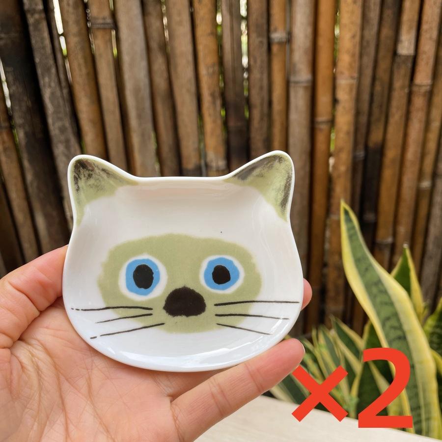 2PC Mini Serving Dishes Adorable Snack Plates Perfect Housewarming Gift Ceramic Cartoon Cat Head Kitchen Spoon Holder Cute