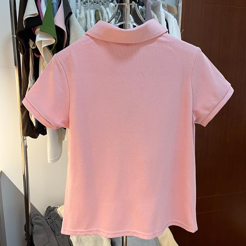 Women's Casual White Button-Up Polo Collar T-Shirt - Summer 2026 Stylish Versatile Short-Sleeved Top
