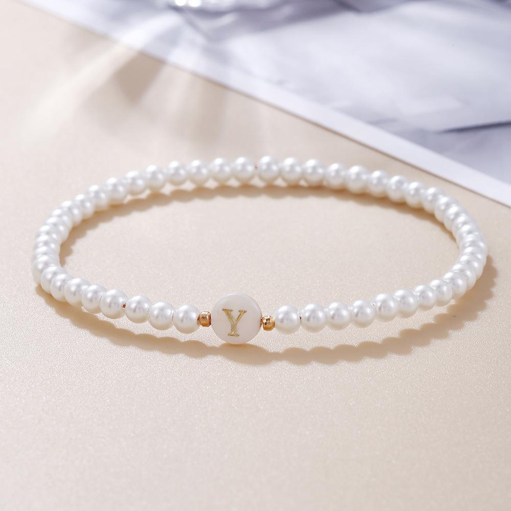 26 Alphabet Letter Shell Charm Artificial Pearl Bracelets Women Girl Charming Simulated Pearl Beads Wristband Bracelets Jewelry