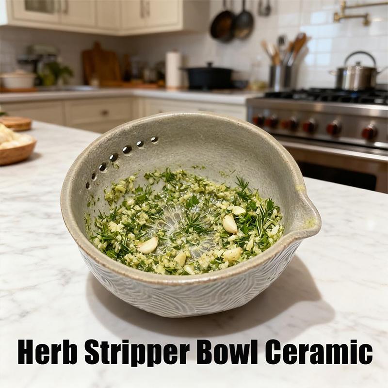 Handmade Garlic Grater Herb Stripper Bowl, 2-In-1 Herb Stripper And Garlic Grater Bowl, Different Sizes Of Round Holes