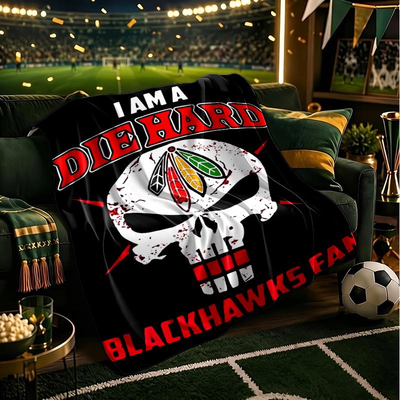 Chicago Hockey Throws Blanket Flannel Blankets Plush for Couch Bed Gifts for Men Women Travel picnic blanket Christmas fan gifts
