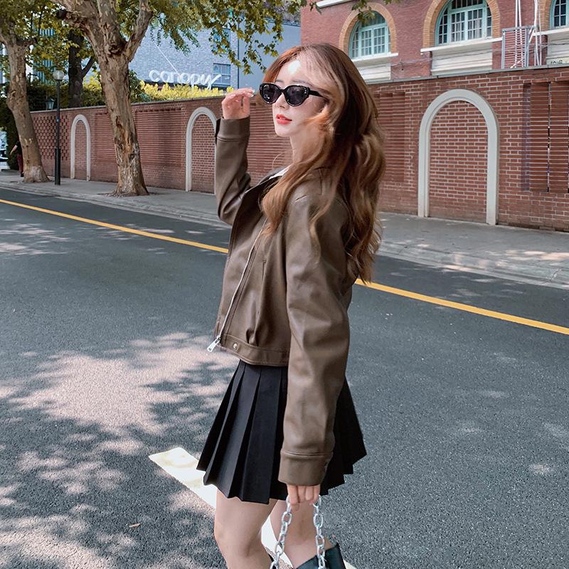 2024 Women's Pink Leather Motorcycle Jacket: Korean-Style, Trendy Short Street Fashion