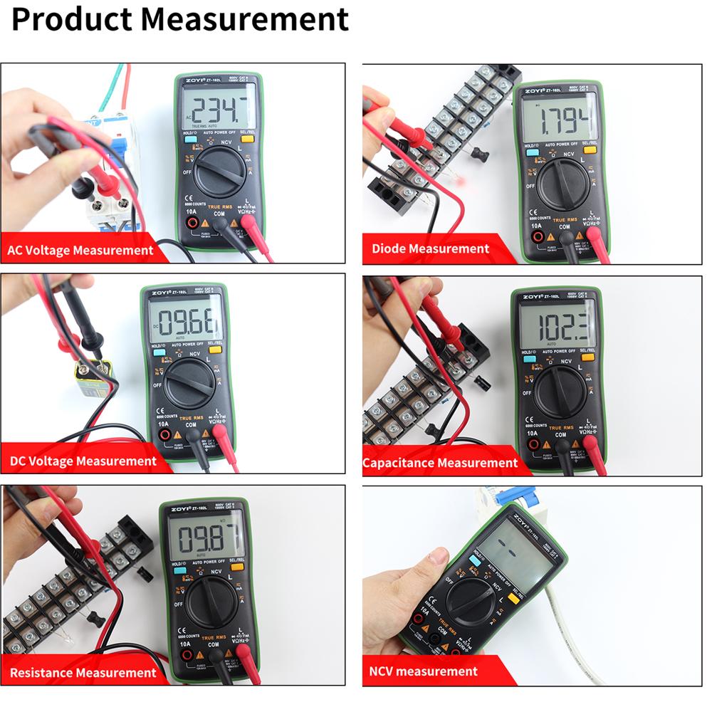 ZOYI ZT102L Digital Multimeter 6000 Counts Auto Range Backlight AC/DC Ammeter Volt Ohm Tester Portable Meter Multimeter