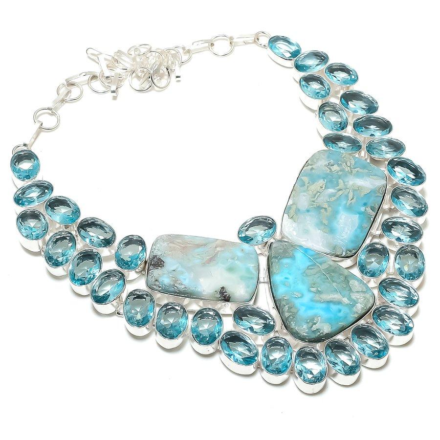 

Натуральный ларимар, драгоценный камень топаз, ювелирное изделие из стерлингового серебра 925 пробы, ожерелье 18 O7C10