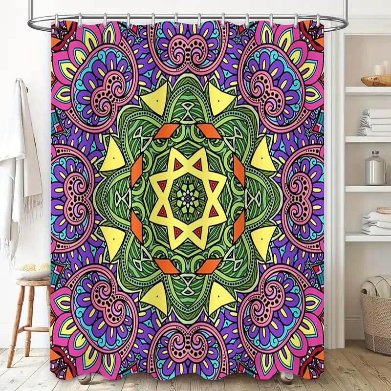 Mandala Shower Curtain Multicolored Floral Pattern For Bathroom Decor In Pink Yellow Purple Green Red Orange Black White 72X84 I
