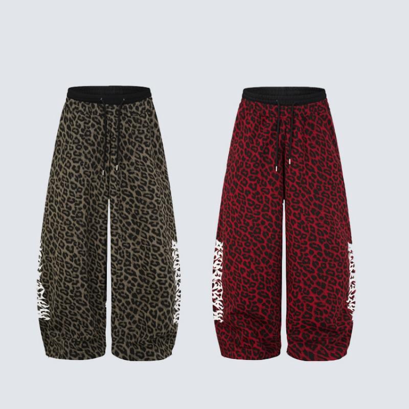 American High Street Hip Hop Dance Pants Leopard Print Loose Fit Jazz Streetwear Sweatpants Women Men