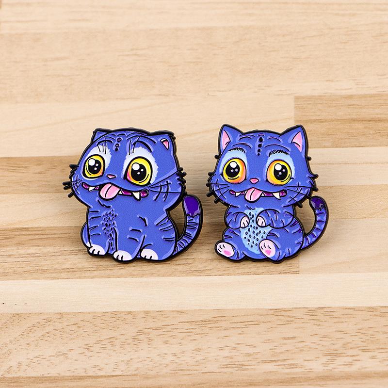 Happy Blue Cat Enamel Pin Fantasy Hunter Team Brooches Woman Men Backpack Accessories Bags Badge Lapel Jewelry Accessories Gift