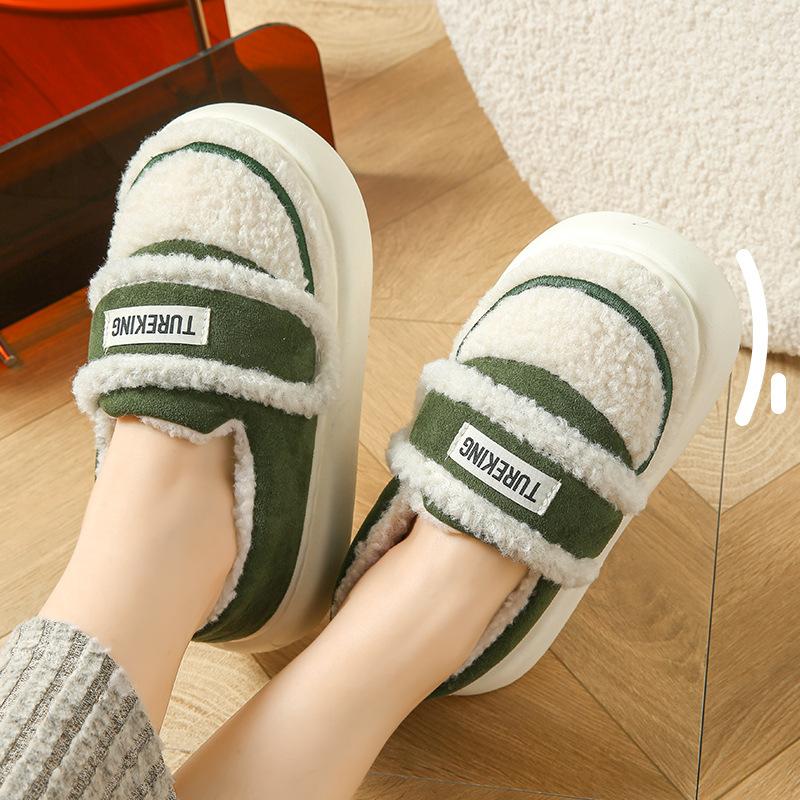 Autumn and winter bags and cotton shoes, thick-soled non-slip and velvet warm, simple and versatile plush cotton slippers