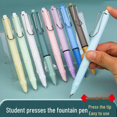 Student Click-Action Fountain Pen with Press-Type Mechanism and Replaceable Ink Cartridge