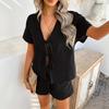 Vår & Sommar Enfärgad Topp med Knytning och Shorts Set - Avslappnad Semesterstil för Kvinnor