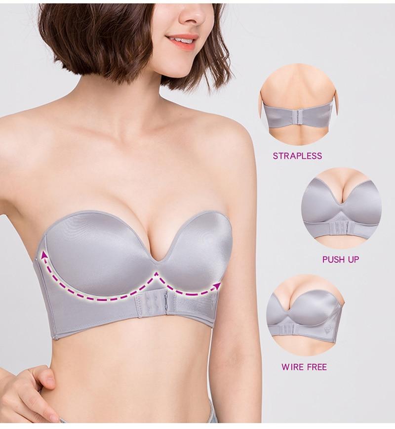 Axelbandslös BH Damer Push Up BH Sexiga Underkläder Osynlig BH Framknäppning Små BH Underkläder för Klänning A B Kupa