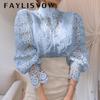 Elegant Embroidery Petal Sleeve Hollow Out Women Lace Blouse Flower Lace Patchwork Stand Collar Shirt Femme Autumn Blusas Tunic