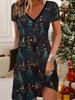 Fashion Women's V Neck Short Sleeve  Christmas Snowman Printed  Dress Sex Short Skirt Dresses
