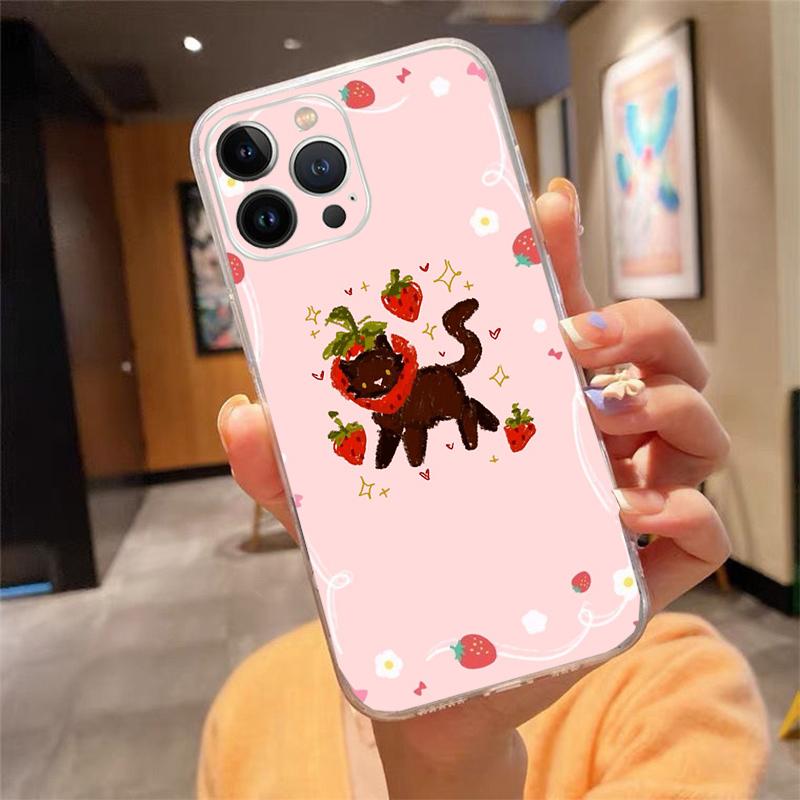 Phone Case For Iphone 17ProMax 17 Pro Air 16 15 14 13 Pro Max 16 15 14 13 Pro 15Plus Strawberry Fruit Cat