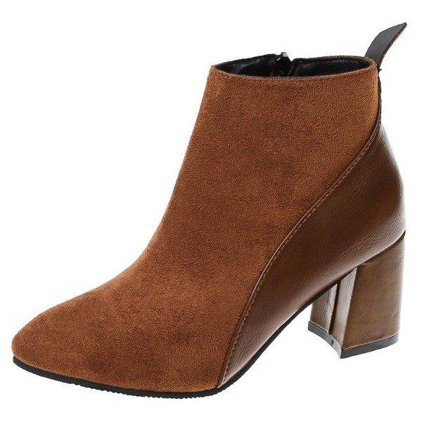 Women's Square Suede Short Boots New British Style Thick-heeled Boots Back Zipper Boots