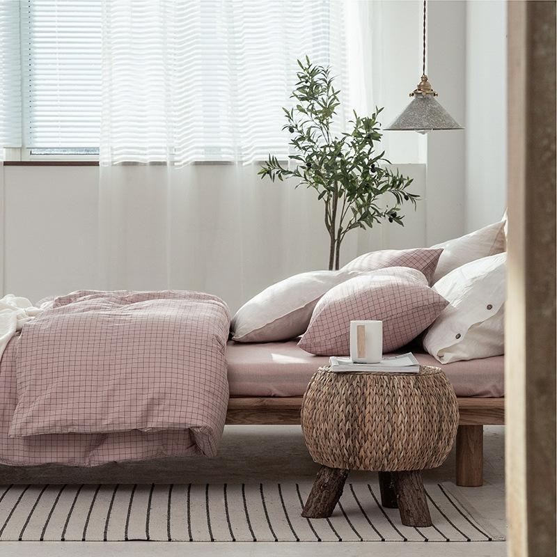 G5Z High-Quality Japanese Washed Cotton Small Check 4-Piece Set