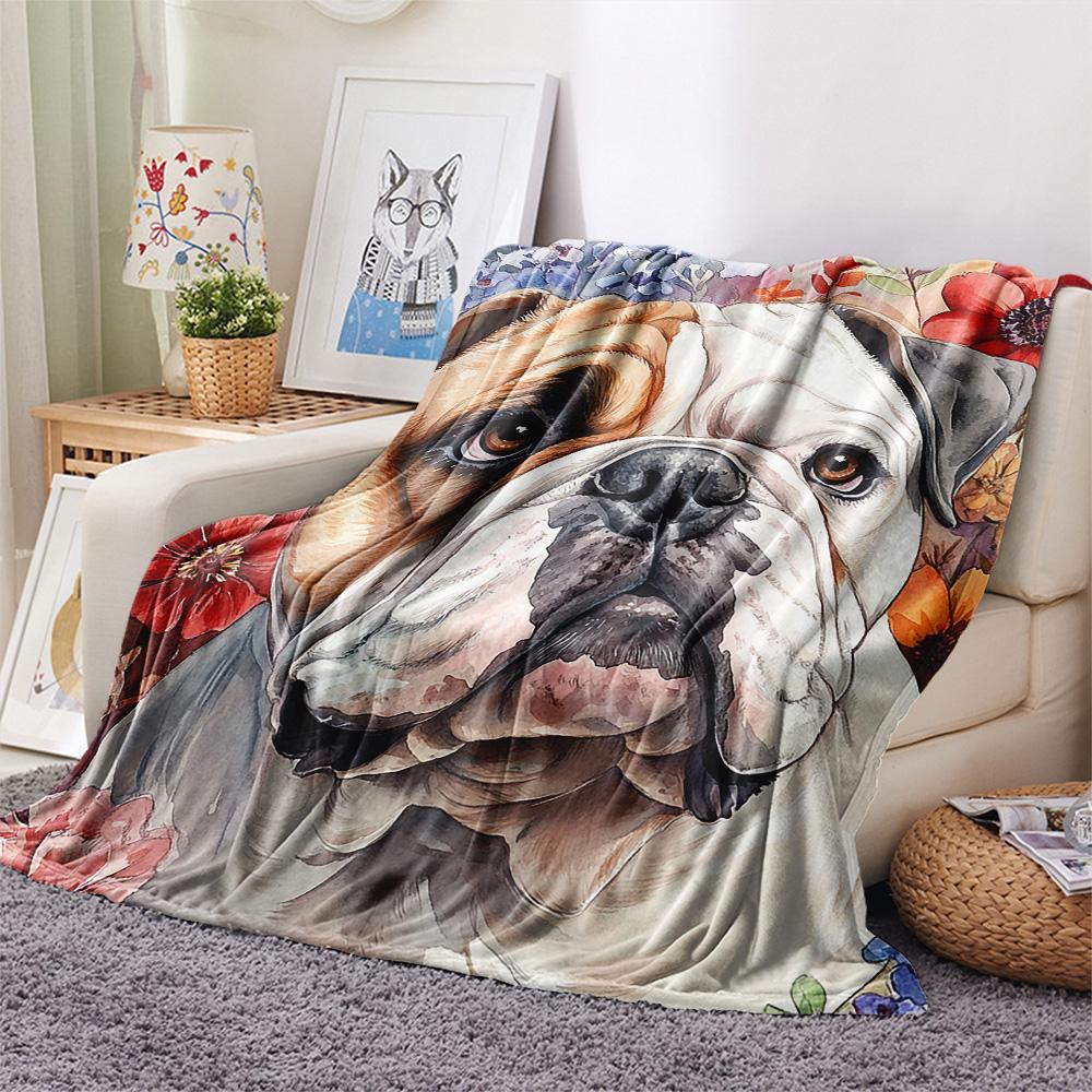 Bulldog Print Flannel Blanket, High quality Comfortable for All Seasons, Home Decor, Warmth and Comfort, Perfect for Christmas Gifts
