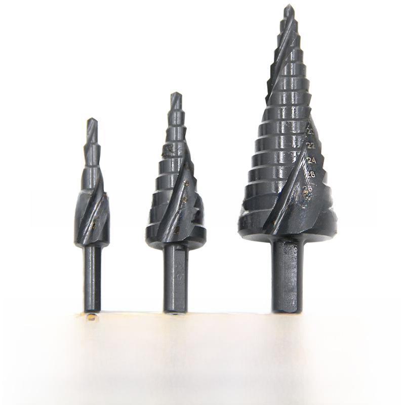 3-Piece Titanium-Coated Spiral Groove Step Drill Set with Triangular Handle