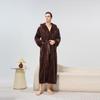 Cozy Couple Jacquard Fleece Long Robe - Hooded Autumn/Winter Bathrobe for Men & Women