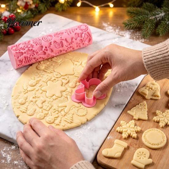 Easy Release Biscuit Tools 9Pcs Christmas Themed Cookie Cutter Set, Reusable Non-Stick Pastry Fondant Baking Molds for Cookies Mold, Food-Grade
