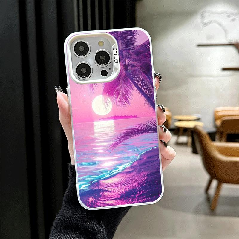 Pink Sunset Beach Dreamy Scenery Shockproof Phone Case for iPhone 17 Air 16 16E 15 Pro Max 14 Plus 13 Mini 12 Back Cover Anti Fa