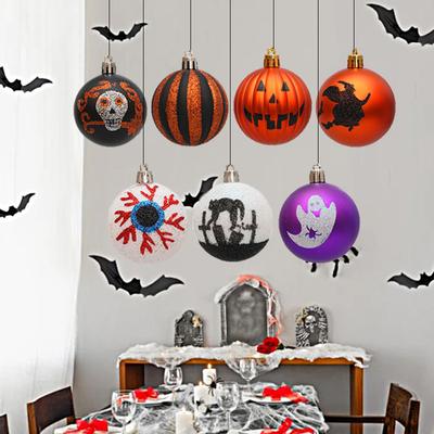 6PC/Box Halloween Tree Hanging Decor Home Plastic Halloween Ball Ornaments Terrible Atmosphere Hanging Balls Party Decorations
