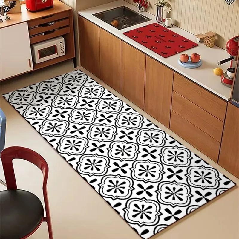 Non-slip Leather Kitchen Runner Rug, Waterproof Oil Proof Minimalist Plaid for Home Decor