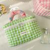 Lovely Grid Design Cosmetics Storage Bag Cloth Zipper Handbag Makeup Bag