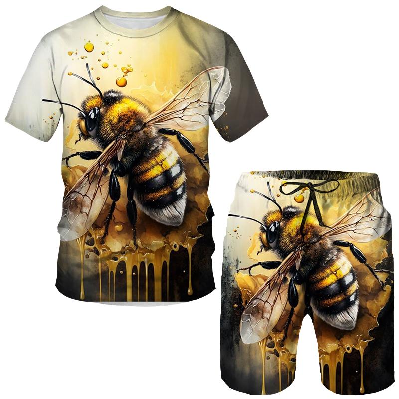 Summer Animal Bee 3D Print T-Shirts Shorts Sets Men's Tracksuits Oversized Short Sleeve T Shirt Pants Set Man Suits Clothing