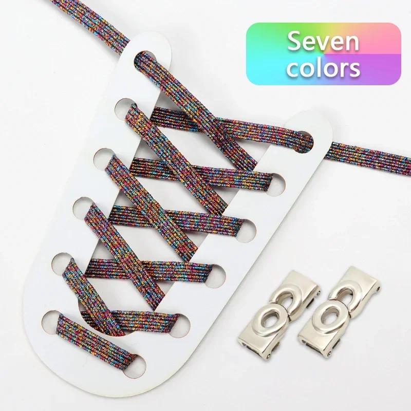 NEW Colourful Elastic Laces Sneakers Lock No Tie Shoelaces Kids Adult 8mm Wide Flat Shoelace Without Ties Shoes Accessories