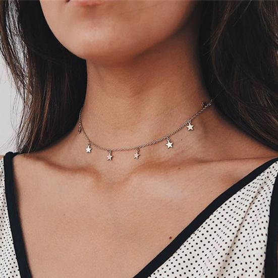 Collana da Donna con Ciondolo a Stella a Cinque Punte, Catena Choker, Gioiello, Regalo