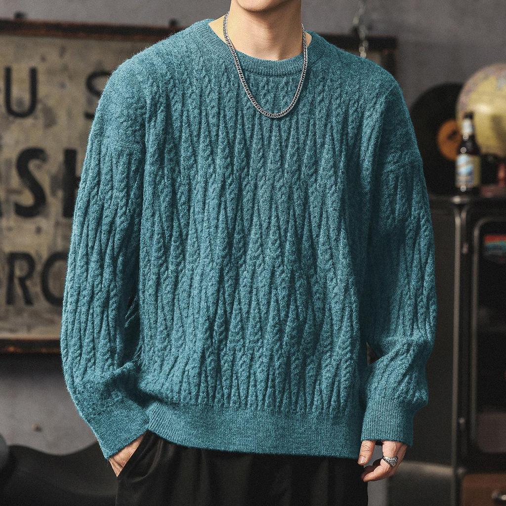 Men's Heavyweight Winter Cable Knit Pullover Sweater - Thick, Warm, Versatile Round Neck Knitwear