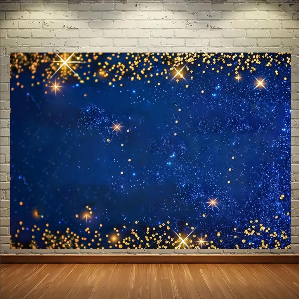 Polyester Background Banner, Royal Blue and Golden Starry Sky Design, Event Decorative Background