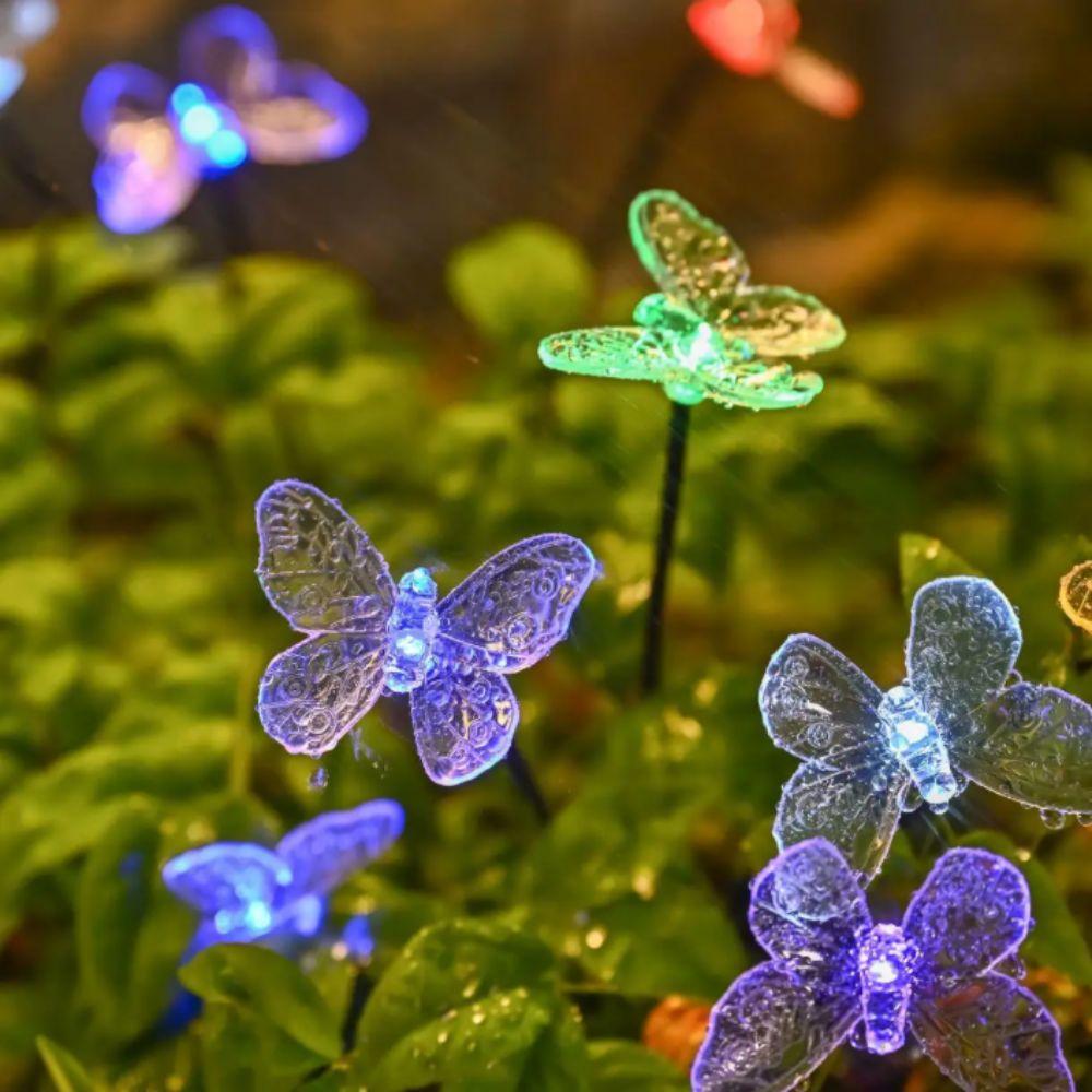 2 Modes Solar Butterfly Lights 6 LED Stake Lights Landscape Outdoor Decor Light Courtyard