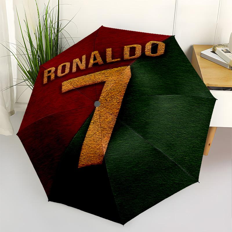 Real Madrid Legend Ronaldo Outdoor Automatic Umbrella Retractable Design with 8-Rib Durability Foldable Design Travel Essential Fashionable