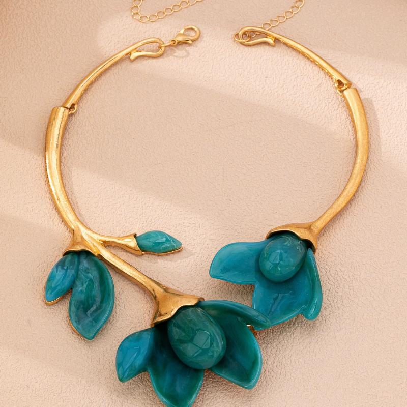 Fashion Colorful Flower Necklaces Adjustable Metal Open Chokers Korean Style Geometric Collar Necklace Women
