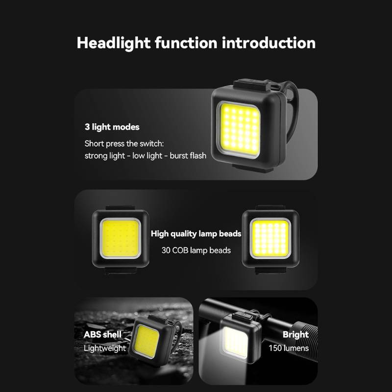 2 PCs Mini Mountain Bike Light Multifunctional Strong Light Bicycle Front Light Outdoor Backpack Buckle Light Bicycle Flashlight