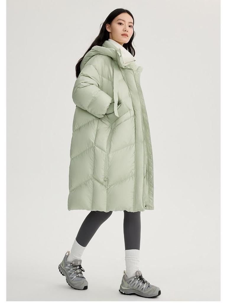 Women's Over-the-Knee Hooded Quilted Down Jacket – Thick, Loose, Versatile, Mid-Length Fashion Coat