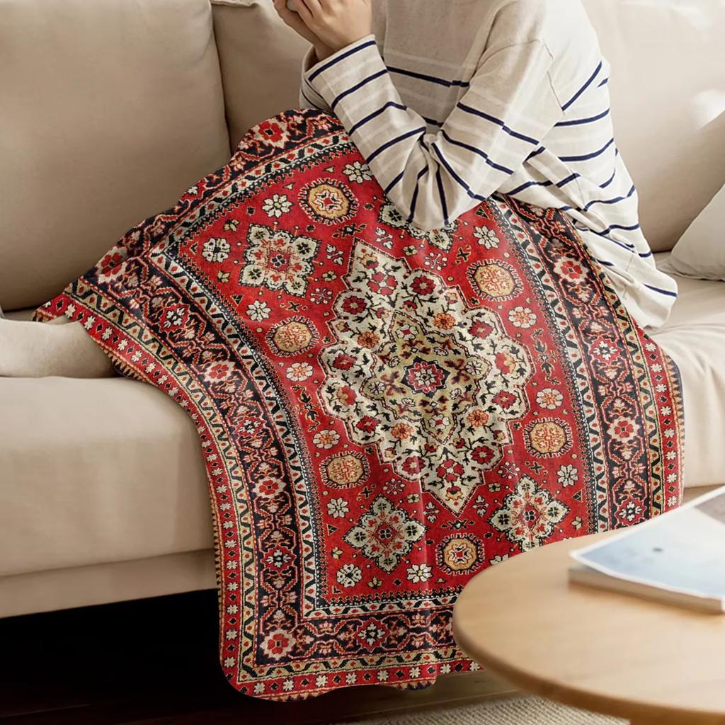 Winter Warm Soft Plush Throw Blanket - Vintage Indian Bohemia Flower Design for Sofa Bed, Nice Holiday Gifts