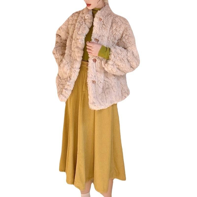 Lamb wool imitation fur coat women's autumn and winter loose plush cotton clothes cotton clothes short top