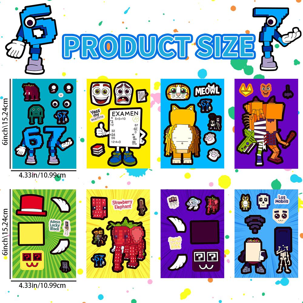 

8/24pcs Italian Brainrot Tralalero Tralala Cute Puzzle Stickers Cartoon Steal A Brainrot Decor DIY Face Stickers