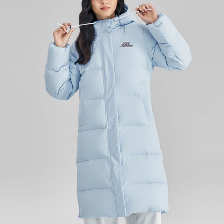 Skechers FW23 Colorful Casual Series Solid Color Casual Hooded Down Jacket Women outerwear Cashmere-Blue L423W131-00F5